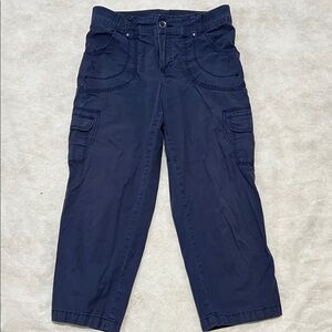 Lee Women's Relaxed Fit Comfort Cotton Size 6 Navy Blue Cargo Capri w/6 Pockets